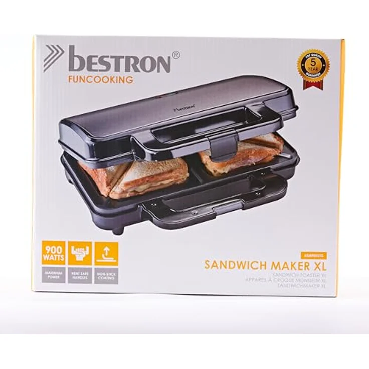Bestron XL Sandwichmaker, Antihaftbeschichteter Sandwich-Toaster für 2 Sandwiches, inkl. automatischer Temperaturregelung & Bereitschaftsanzeige, 900 Watt, Titangrau – Bild 5