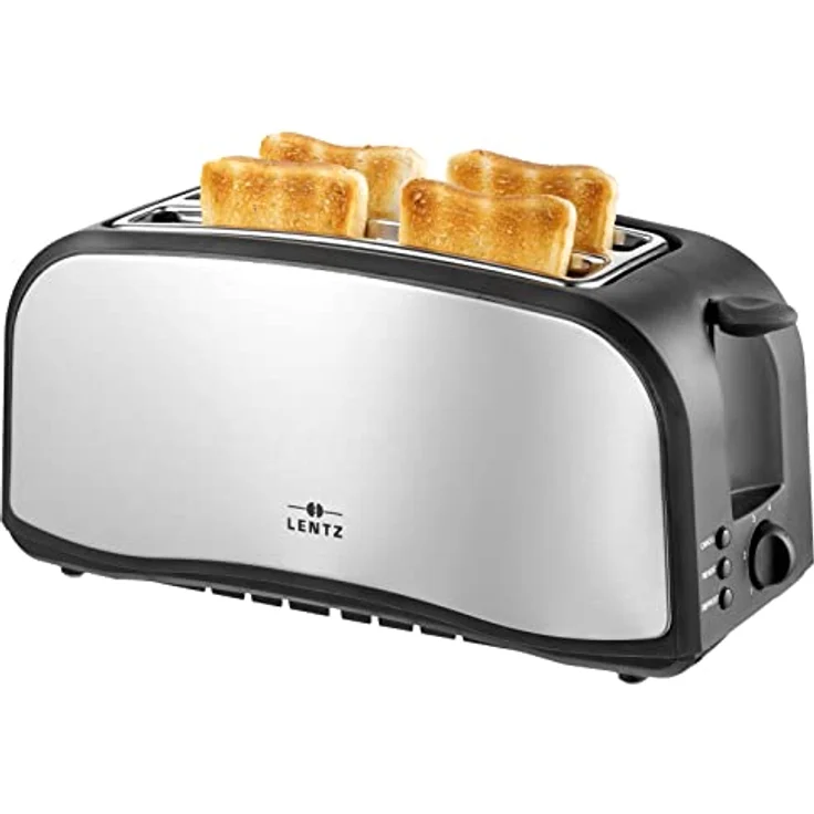 Lentz 74141 4-Scheiben-Toaster, Langschlitztoaster, 1400W, 6 Bräunungsstufen, High-Lift, Stopp-, Auftau- und Aufwärmfunktion, Kunststoff, Metall, edelstahl, schwarz – Bild 3