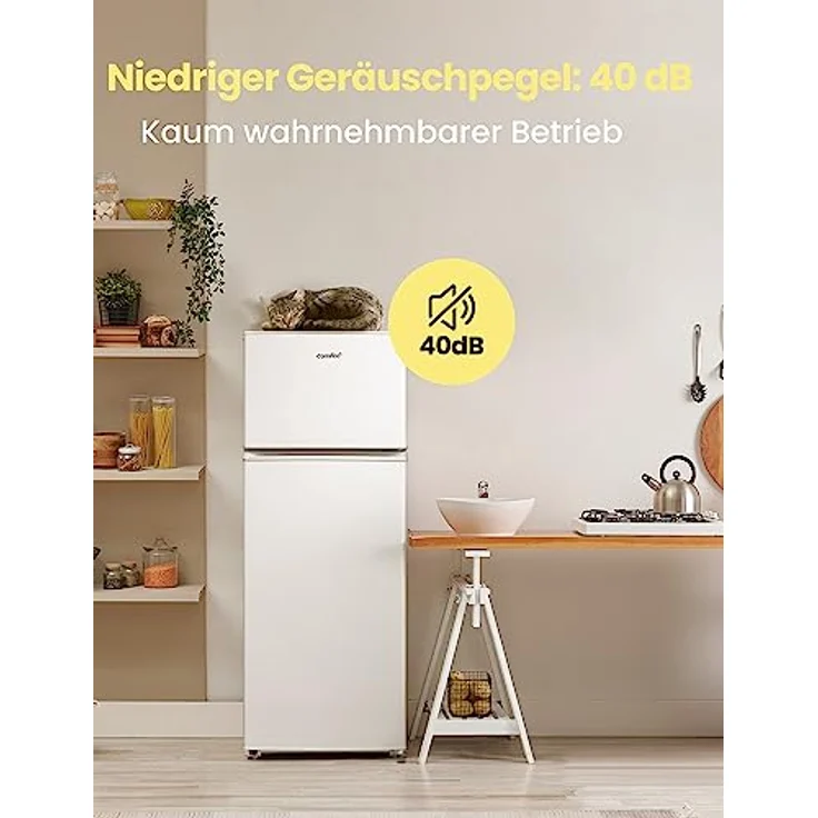 Comfee RCT284WH2A Kühl-/Gefrierkombination/Gefrierteil oben/176 kWh/Jahr/143cm Höhe/LED Licht/Reversibles Türscharnier/Weiß – Bild 5