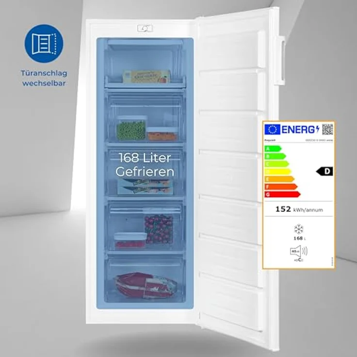 Exquisit Gefrierschrank GS5230-H-040D weiss | Tiefkühlschrank Groß 168 L Volumen | 4* Gefrieren | Türanschlag wechselbar | Gefrierschrank Gross 55cm Breite – Bild 2