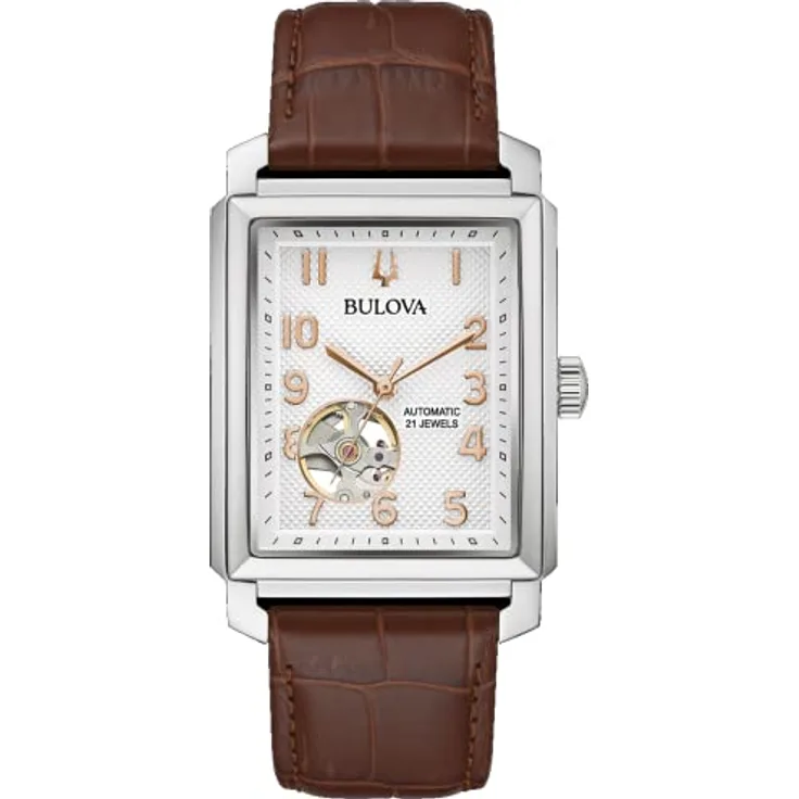 Bulova Herren Analog Automatik Uhr mit Leder Armband 96A268