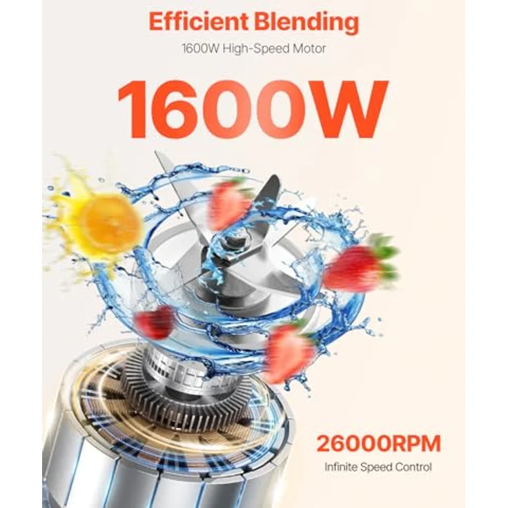 VEVOR Standmixer Smoothie Maker, 1600 W, 2,5 L professioneller Mixer mit leistungsstarkem Motor, multifunktional für Smoothies, Milchshakes und Säfte, BPA-frei – Bild 2