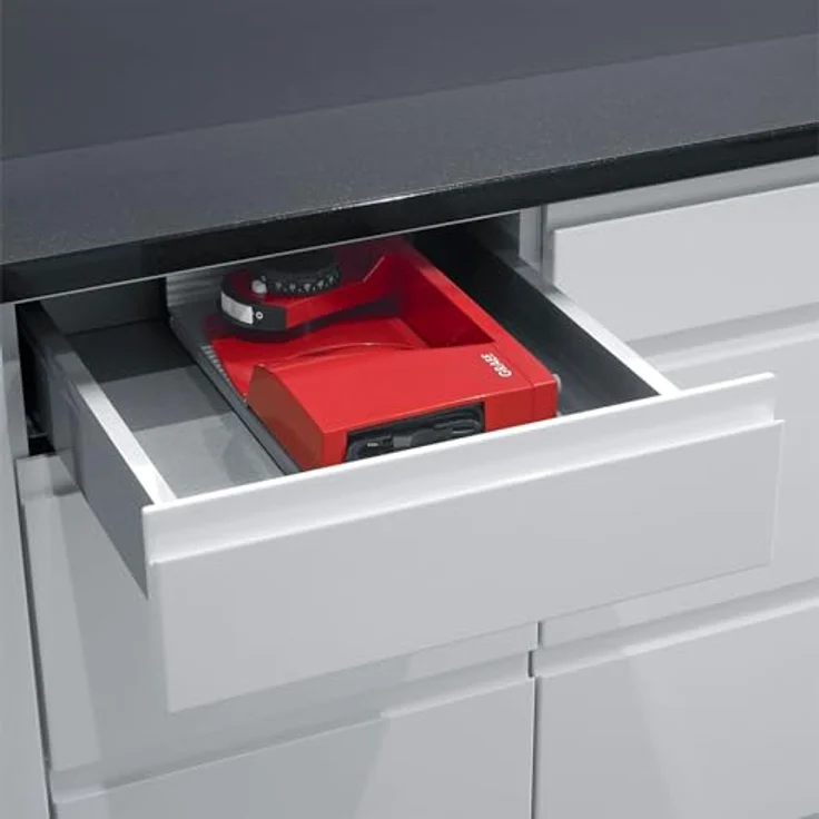 Graef MYTINY MT1003 ROT, Aufschnittmaschine mit superkompakten Abmessungen und 170 mm Wellenschliffmesser, Rot – Bild 6