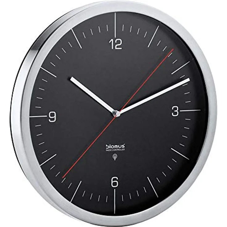 blomus -CRONO- Funkuhr M mit mattiertem Edelstahlrand, edles Schwarz, automatische Zeiteinstellung, hohe Genauigkeit, exklusives Wohnaccessoire, Wanduhr 65437
