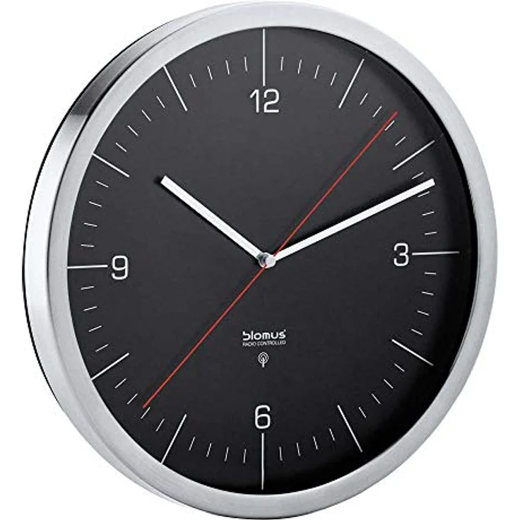 blomus -CRONO- Funkuhr M mit mattiertem Edelstahlrand, edles Schwarz, automatische Zeiteinstellung, hohe Genauigkeit, exklusives Wohnaccessoire, Wanduhr 65437 – Bild 1