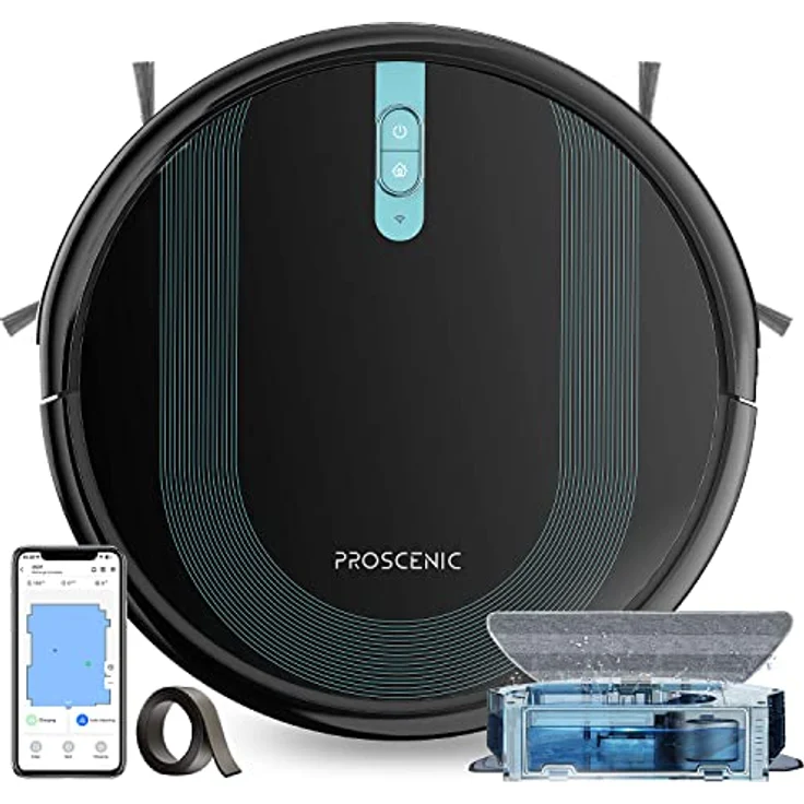 Proscenic 850T WLAN Saugroboter, Staubsauger Roboter mit Wischfunktion, 3000Pa Saugleistung auf Teppichen und Hartböden, Schwarz+blau – Bild 1