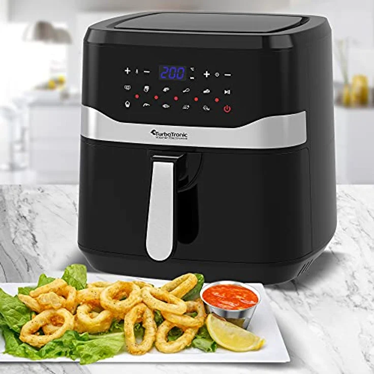 TurboTronic by Z-Line Heißluftfritteuse 7 Liter, 12 Programme, XXL Fritteuse Fettfrei ohne Öl, 50°C - 200°C, 1800 W, Power Camping Retro digital Airfryer AF7D in Schwarz – Bild 4