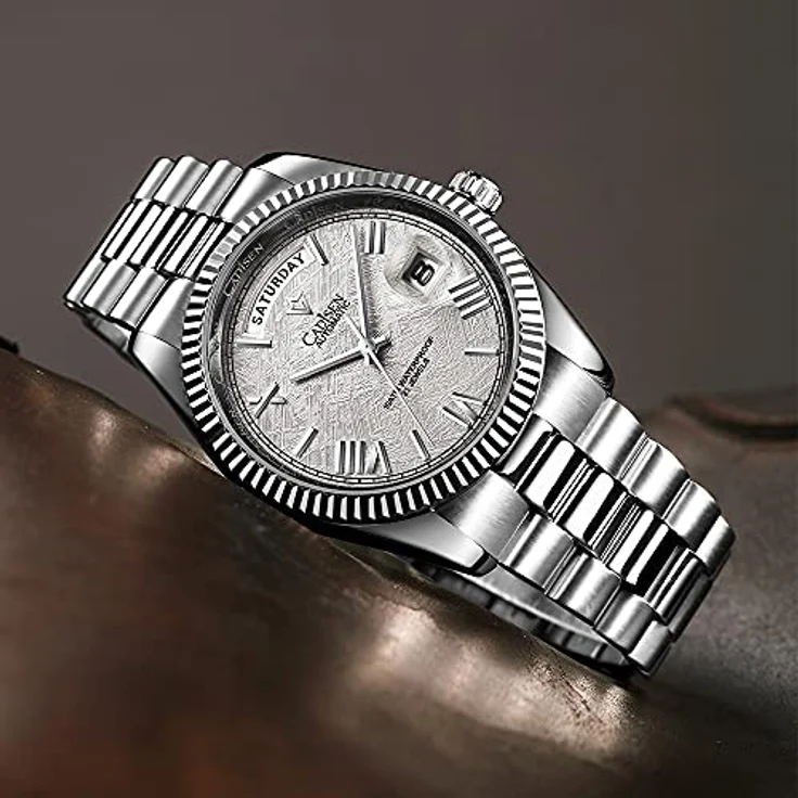 CADISEN MIYOTA 8285 Automatik Uhr Herren, Mechanische Armbanduhr mit Saphirglas, Edelstahlarmband, grau, wasserdicht bis 100 m – Bild 3