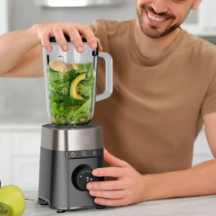 Black+Decker Standmixer BXJB1201E, Edelstahl, 1200 Watt, 8 Geschwindigkeitsstufen, 2,2 Liter Glaskrug, 3 Programme, EASY CLEAN Klingen – Bild 3