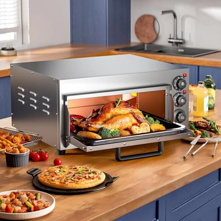 Wiltec Pizza-Backofen 2000W mit Cordierit Stein für authentische Steinofenpizza, Edelstahlfront, rutschfeste Füße – Bild 2