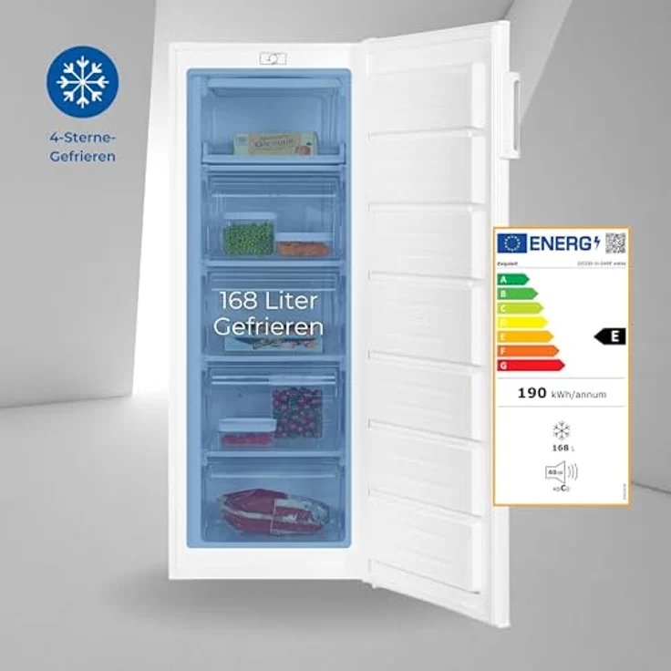 Exquisit Gefrierschrank GS230-H-040E weiss | Tiefkühlschrank Gross 168 Liter | 4* Gefrieren | Gefrierschrank Gross | Türanschlag wechselbar – Bild 2