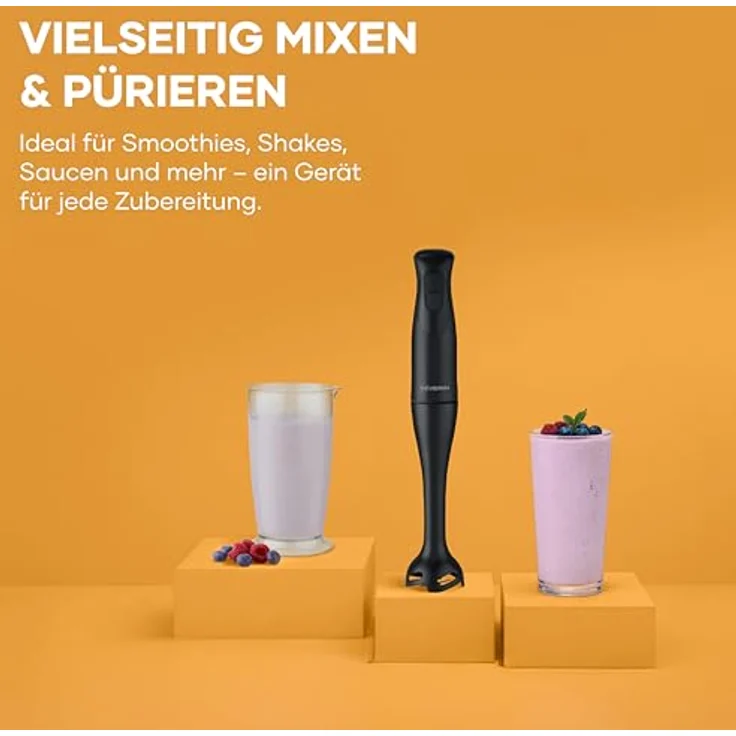 Severin SM 3761, Stabmixer mit 350W, 2 Klingen, abnehmbarer Mixfuß und 700ml Mix- & Messbecher, schwarz – Bild 3