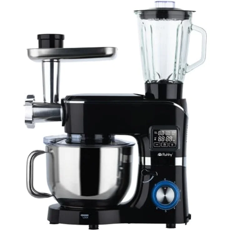 RUHHY Küchenmaschine mit beheizbarer Rührschüssel 6,2L & Mixer, 2000W Planetenrührgerät mit Waage, 6 Geschwindigkeiten & Touchdisplay – Teigknetmaschine für Brot, Pizza, Kuchen, Pasta & Smoothies – Bild 1
