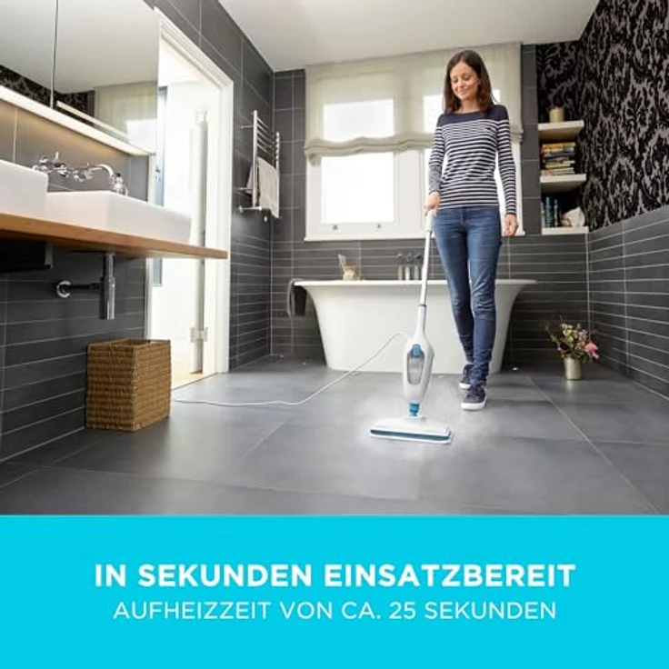Black + Decker FSM13E1 Dampfbesen Steam Mop, Basic (Dampfreiniger für hygienische, gründliche Sauberkeit, abnehmbarer Stiel, einfache Bedienbarkeit, inkl. 1 Mikrofaser-Pad), 1300 W – Bild 4