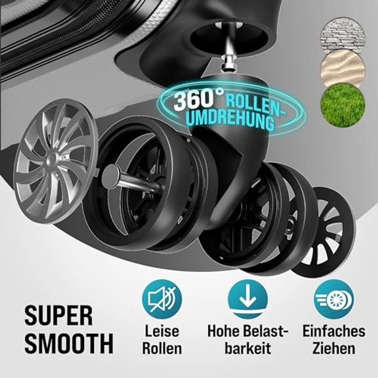 MONZANA® 3tlg. Kofferset Hartschalen Koffer M-L-XL Silber mit Organizer, Kofferwaage, Zwillingsrollen, Gel-Griffe und Standfüße – Bild 5