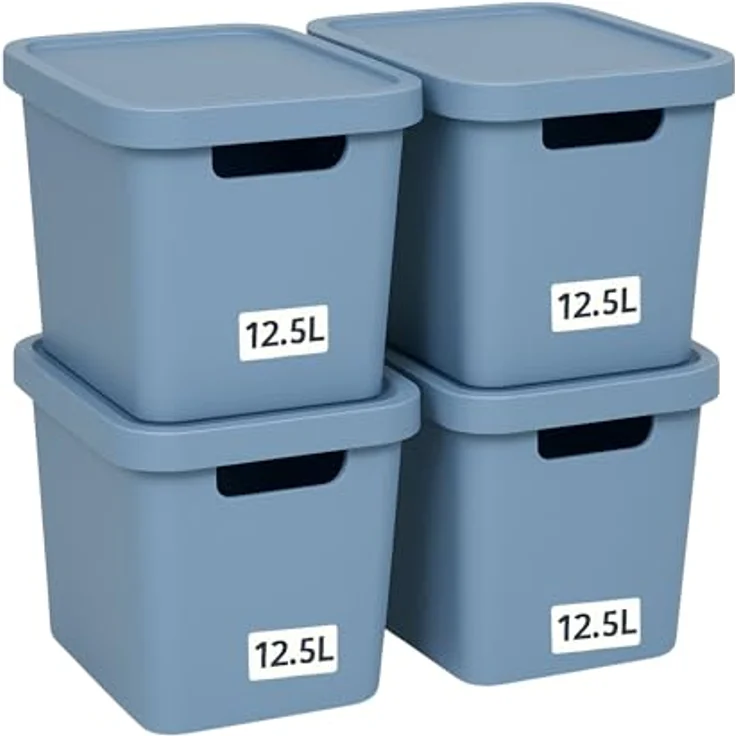 Plastard Aufbewahrungsboxen 12,5L, 4er-Set, Blau, BPA-frei, Stapelbar, mit Deckel, für Küche, Bad, Büro, Kinderzimmer, robuste Kunststoffbox – Bild 1