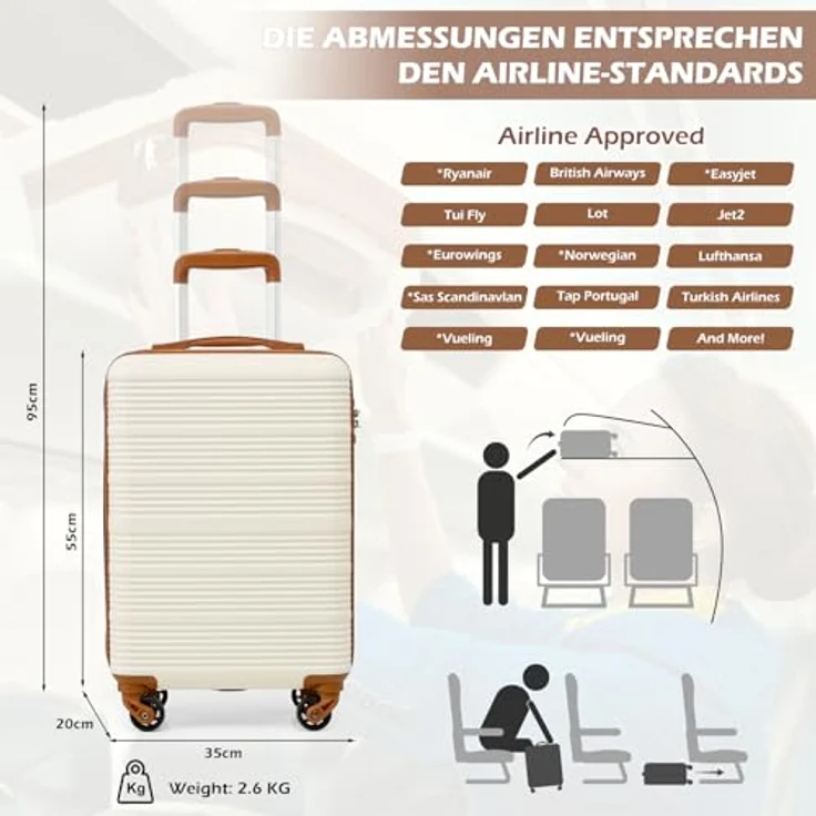 COOLIFE Handgepäck Koffer 55x35x20cm, leicht mit 4 Silent Spinner Rädern, TSA-Schloss, ABS-Hartschale für Ryanair & Easyjet – Bild 2
