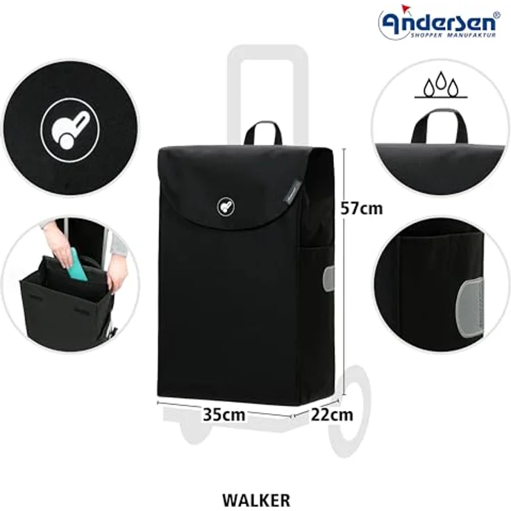 Andersen Exklusiv Einkaufstrolley - Scala Shopper Walker schwarz 44 L, nachhaltig, klappbar, leise Räder – Bild 3