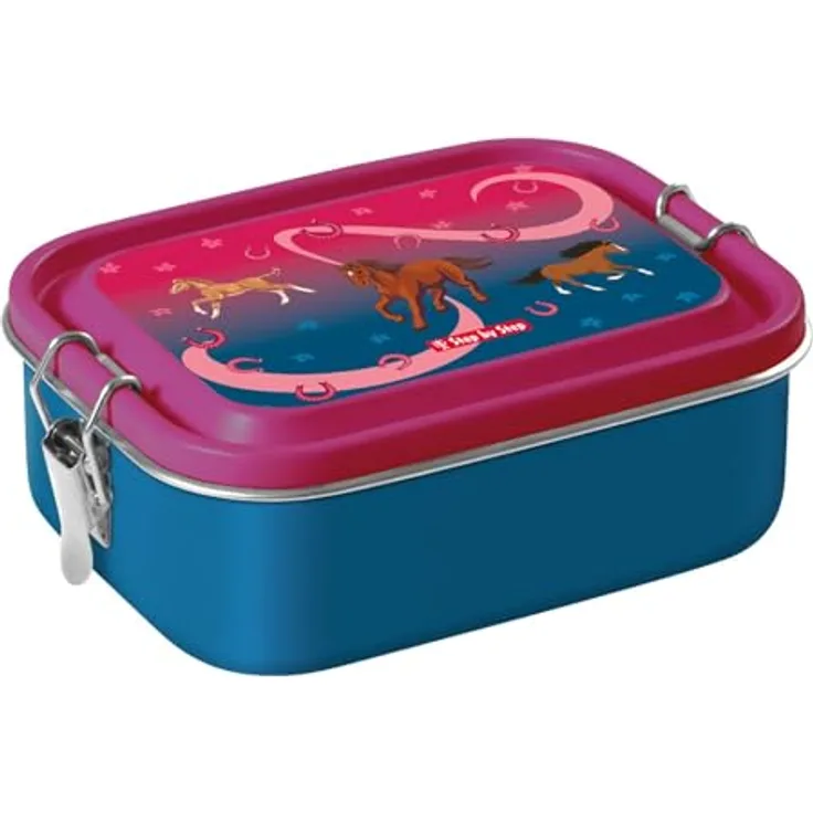 Step by Step Lunchbox Stainless Steel Wild Horse, auslaufsicher mit herausnehmbarer Trennwand, blau, 0,8 Liter