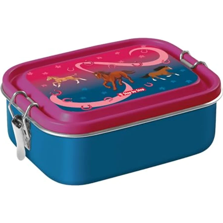 Step by Step Lunchbox Stainless Steel Wild Horse, auslaufsicher mit herausnehmbarer Trennwand, blau, 0,8 Liter