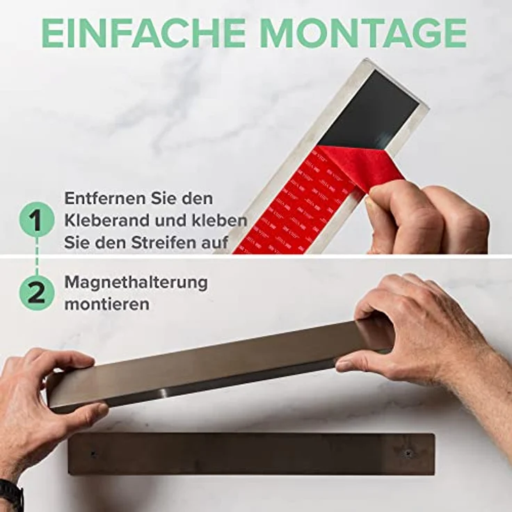 Coninx Magnetleiste Messer 40cm | Magnetischer Messerblock Edelstahl | Wandmontage oder Selbstklebend 3M VHB Klebeband | Küchenmesser Messerhalter Magnetisch mit extra starker Magnet | Magnetstreifen – Bild 3