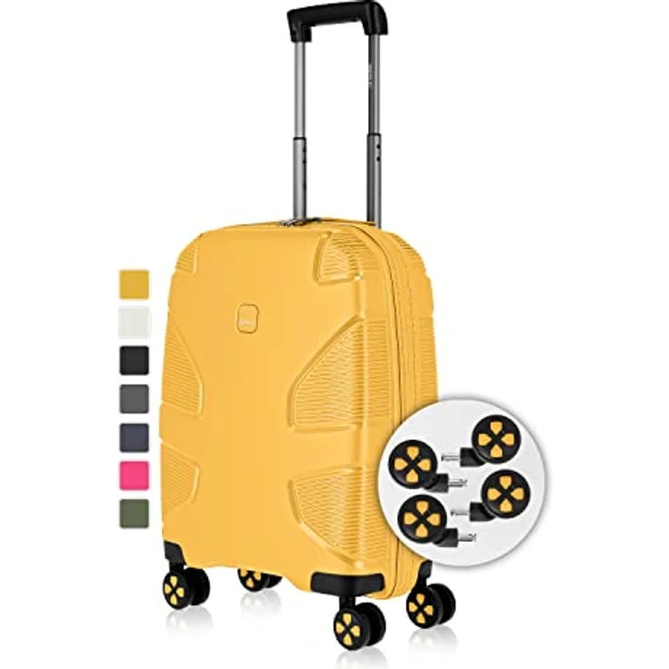 IMPACKT IP1 4-Rad Handgepäckkoffer aus recyceltem Material mit 6 Jahren Garantie; nachhaltiger Hartschalenkoffer mit austauschbaren klick-Rollen + USB Port; 55 cm, 2,8 kg, 38 Liter – Bild 1