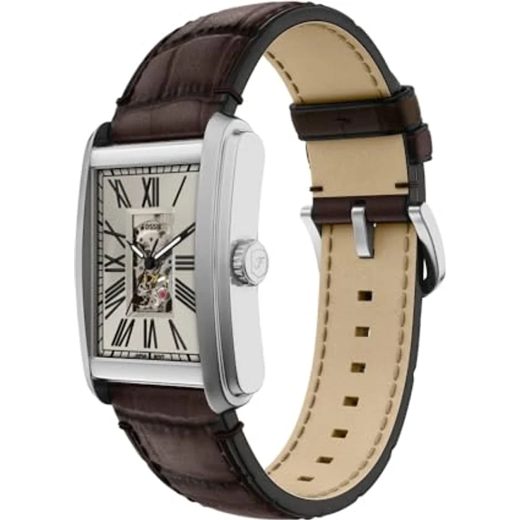 Fossil Carraway ME3272, Herren 30MM Edelstahl-Armbanduhr mit beigem und goldfarbenem Zifferblatt, braunem Lederband, wasserdicht bis 50 m – Bild 3