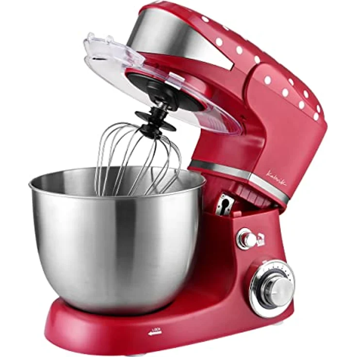 Team Kalorik TKG M 3014 Design-Küchenmaschine mit Edelstahl-Schneebesen, Druckgussrühr- und -knethaken | 6 Geschwindigkeiten, Kunststoff, 5 liters, Rot – Bild 5
