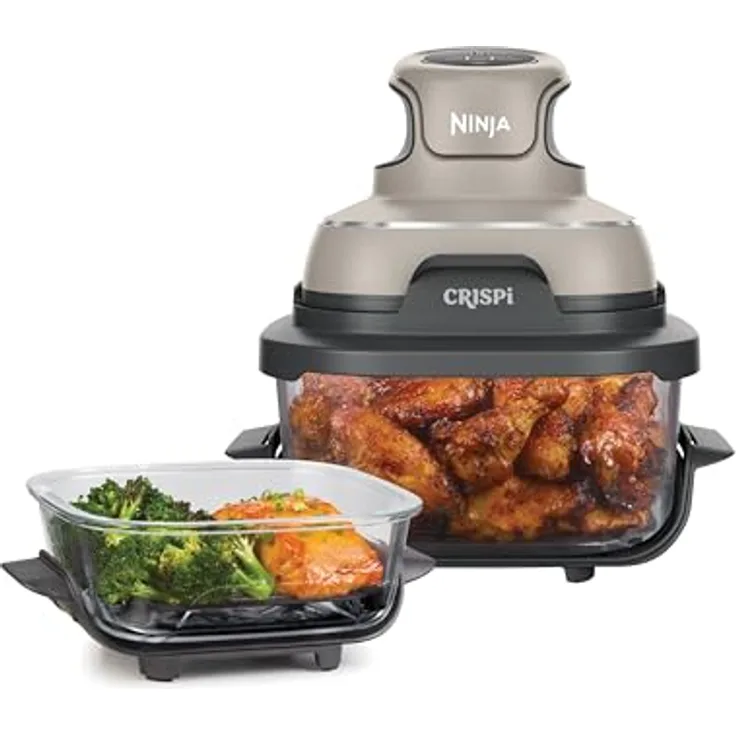 NINJA Fritteuse Crispi FN101EUST, Heißluftfritteuse mit 4 Kochfunktionen, 3,8 L Kapazität, Glasbehälter, hitzebeständig, BPA-frei