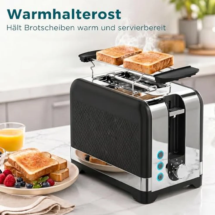 HOMCOM 2-Scheiben-Toaster, 7 Bräunungsstufen, Wärmerost, schwarz+siber, 930 W – Bild 5