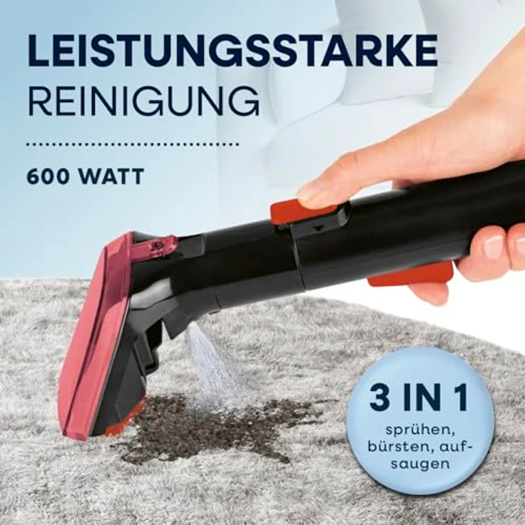 CLEANmaxx Teppichreiniger Pro Power, Nass- und Trockensauger mit 600 W, Dual-Tank, inkl. 1 Liter EASYmaxx Teppichreiniger-Konzentrat, selbstreinigend – Bild 3