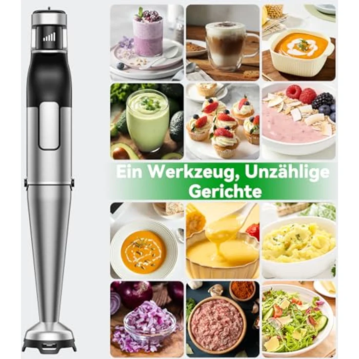BESROY Stabmixer Set 3 in 1, 1100W Pürierstab mit Edelstahl-Klingen, Milchschäumer & Schneebesen, stufenlose Geschwindigkeit, kratzschonend, spülmaschinengeeignet – Bild 3