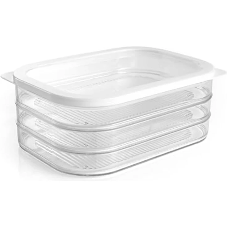 HAC24 2x Aufschnittboxen Kühlschrank mit Deckel je 3 Lagen 6 x 550 ml Wurst Käse Frischhaltedosen, transparent – Bild 2