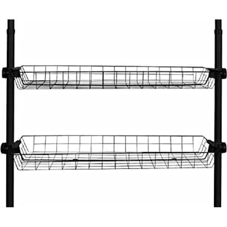 WENKO Korb Herkules, 2er Set Aufbewahrungskörbe in Draht-Optik aus stabilem Stahl inklusive Halterungen aus Kunststoff zur Erweiterung des Teleskop-Systems Herkules, (B x H x T): 94 x 8 x 38, Schwarz