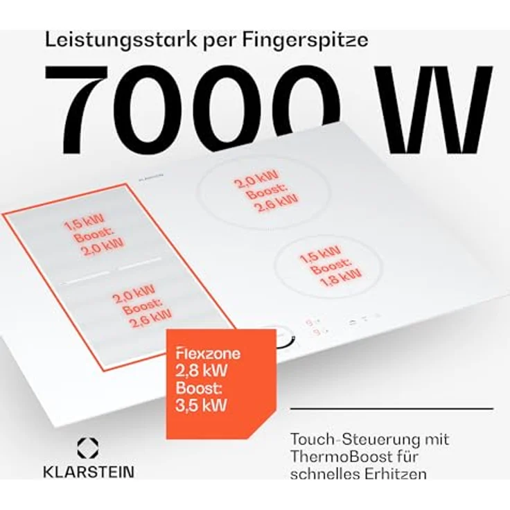 Klarstein Induktionskochfeld, 7000W mit ThermoBoost-Funktion, Touch-Display und Überhitzungsschutz – Bild 3