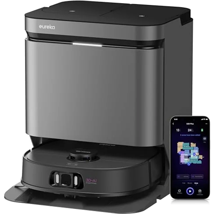 EUREKA J15 Pro Ultra Roboterstaubsauger Bodenreiniger, leistungsstarker 16200 Pa, warmes Wasser bei 75 ℃, KI Kartierung, Selbstreinigung - Weiß