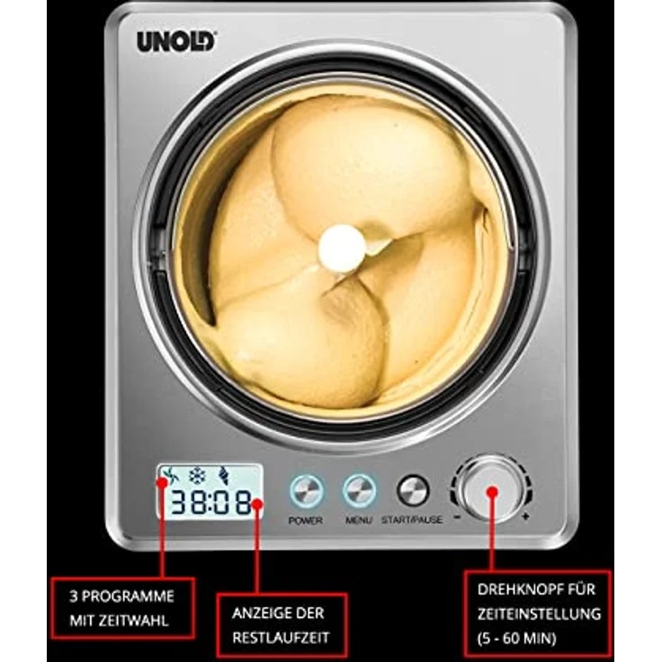 Unold 48980 Eismaschine Profi Plus inkl. Eisbuch mit 101 Rezepten | Speiseeisbereiter 2.5 L, Edelstahl, vollautomatischer, selbstkühlender Kompressor, 250 W – Bild 3