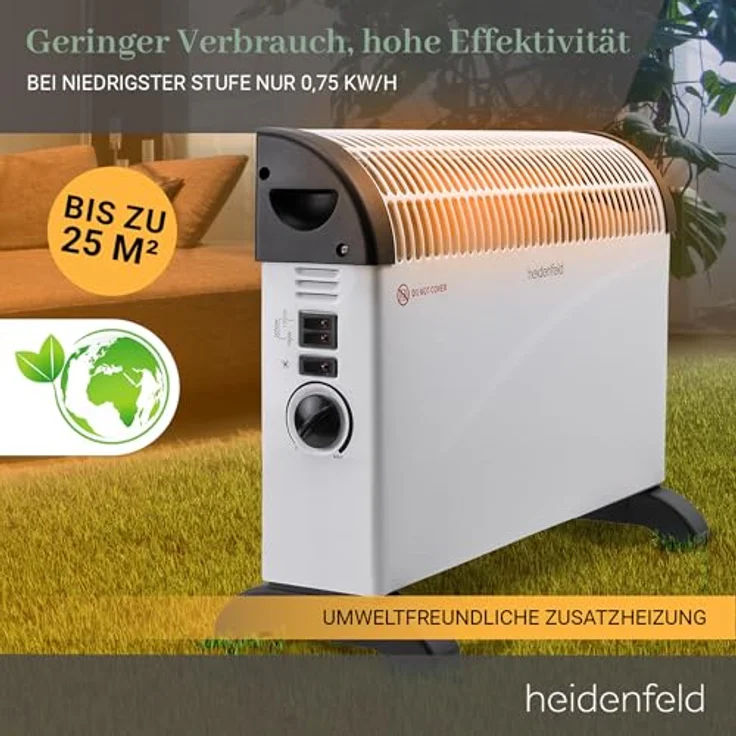 Heidenfeld elektrische Konvektorheizung HL200 | 2000 Watt - Turboaufheizung - Leise 35 dB - Thermostat - Frostwächter - Bis 25 m² - Heizlüfter - Heizung - Elektroheizung - Rostfreier Stahl – Bild 4