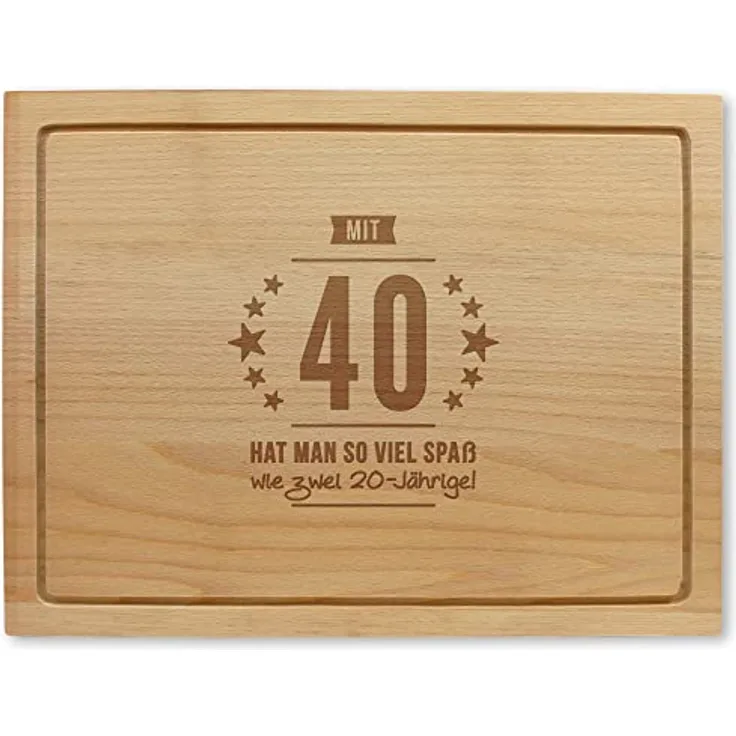 Holzschneidebrett mit Gravur - 40. Geburtstag, ca. 40 x 30 x 2 cm, Made in Austria, Nachhaltige Geschenkidee