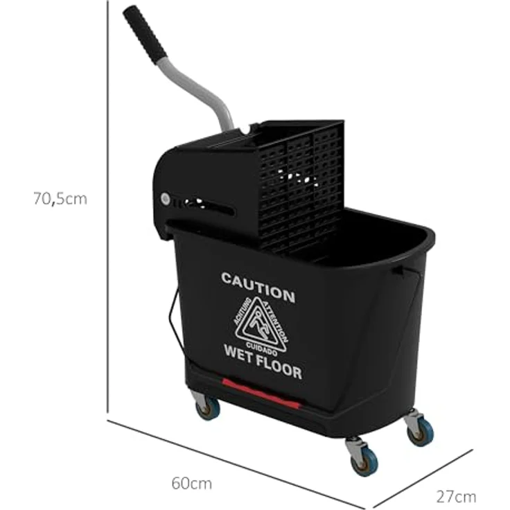 HOMCOM Putzeimer 20L, Wischwagen mit Auswringer und 2 Kammern, rollbar, Schwarz – Bild 7
