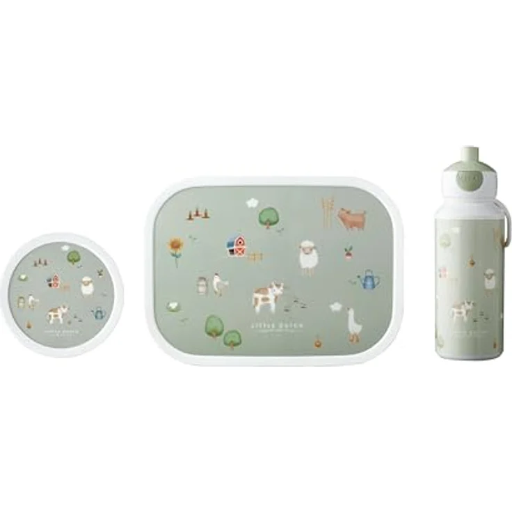 Mepal Campus Lunchset Little Farm | Fruchtbox 300ml, Bentobox 750ml & Trinkflasche 400ml | Spülmaschinenfest & BPA-frei | Mit Fächern, Gabel & Clip-Verschluss | Perfekt für Snacks & Mahlzeiten – Bild 1