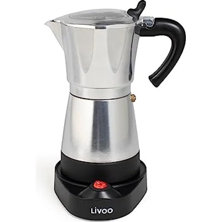 Livoo DOD117A, 1-Tassen-Kaffeemaschine aus Aluminium mit 6 Tassen Kapazität und Warmhaltefunktion, 480 W
