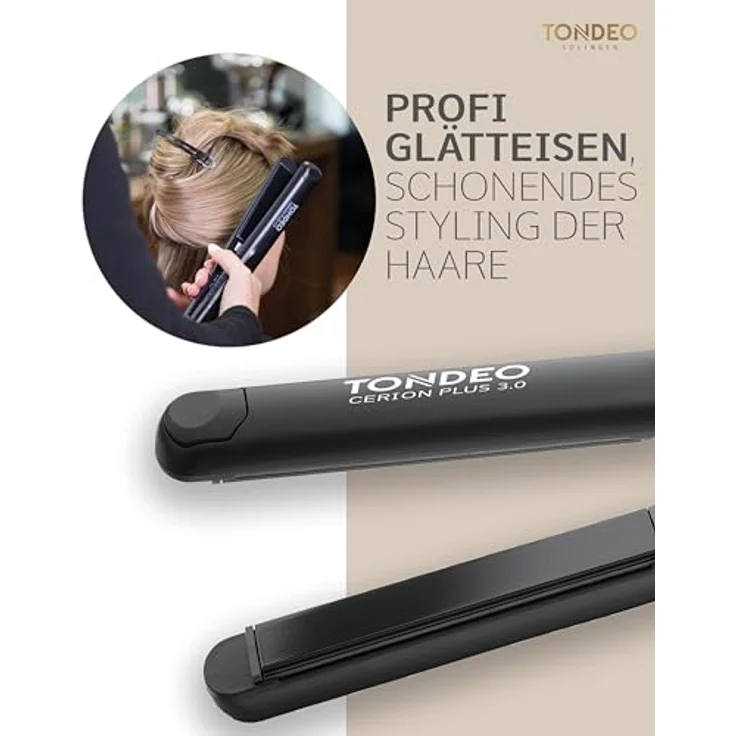 Tondeo Cerion PLUS 3.0 Glätteisen, Temperaturverstellung, max. 230 °C, Keramikbeschichtung, Abschaltautomatik, schwarz – Bild 6
