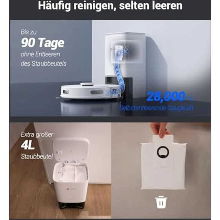 EZVIZ Staubsaugerroboter RE4 Plus, WLAN mit automatischer Staubentleerung, LiDAR Navigation und 4000 Pa Saugkraft, weiß – Bild 3