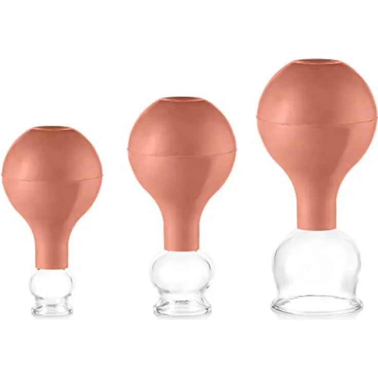 pulox Schröpfglas aus Echtglas 3er-Set inkl. Saugball 25 mm, 32 mm & 40 mm, Braun