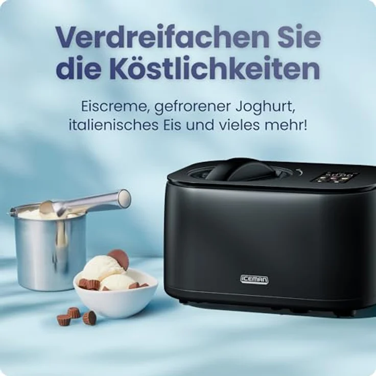 Chefman Iceman, Eismaschine mit Kompressor für Eis, Frozen Yogurt und Sorbet, digitale Anzeige, 3 Voreinstellungen, 2x 600 ml Einsätze – Bild 2