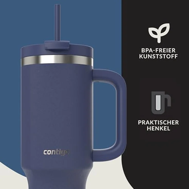 Contigo Streeterville 1200 ml Thermosflasche, isolierte Edelstahl-Trinkflasche mit Henkel und Strohhalm, hält Getränke bis zu 29 Stunden kalt, BPA-frei, spülmaschinenfest – Bild 5