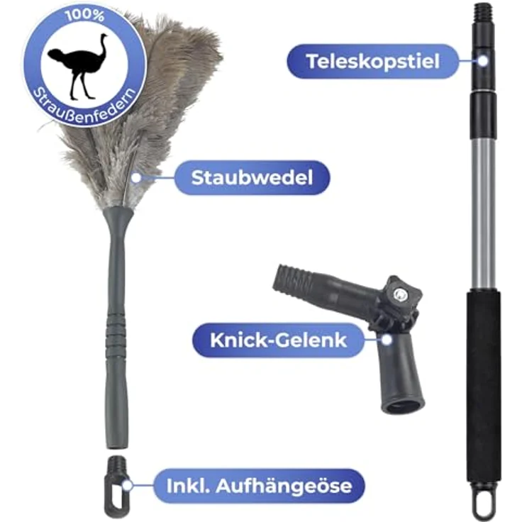 Maximex Straußenfeder Staubwedel mit Knickgelenk und Teleskopstiel, 56-122 cm, für empfindliche Oberflächen – Bild 2