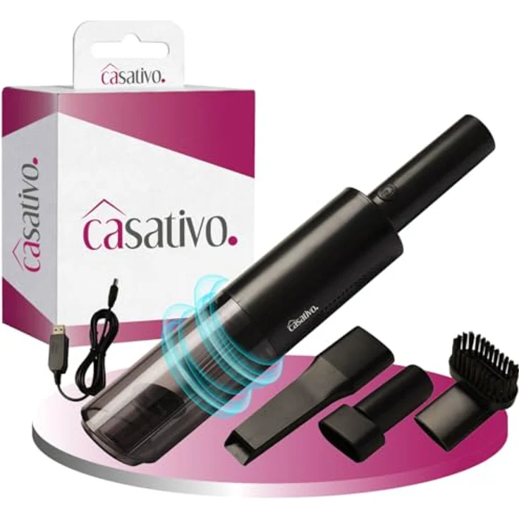 Casativo Akku-Handstaubsauger Profi, 6000 Pa Saugkraft, 120 W, HEPA-Filter, beutellos, 20 min Laufzeit, 2 Aufsätze, USB-Ladekabel – Bild 1
