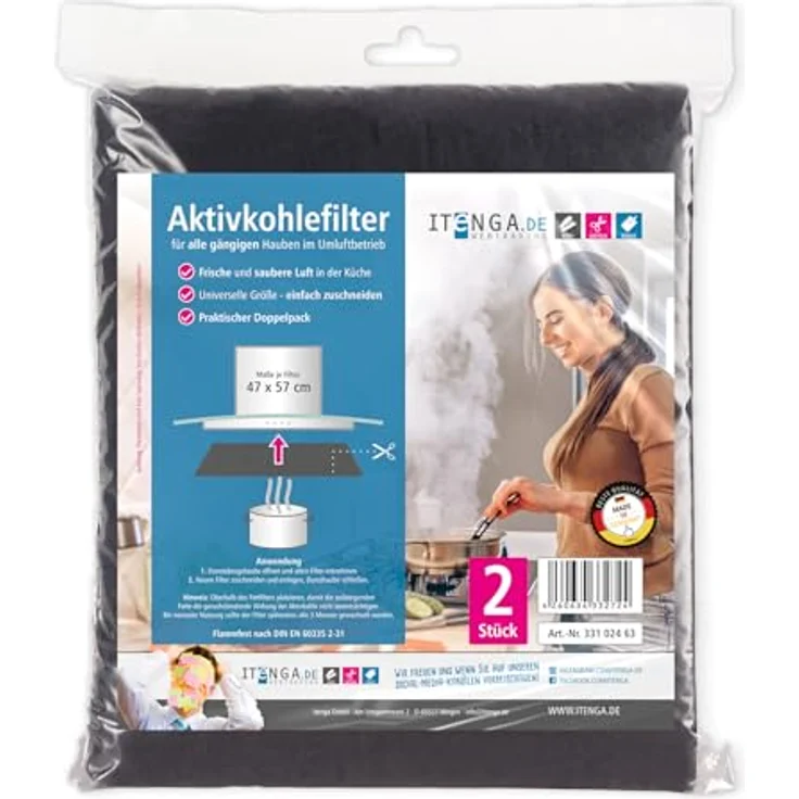itenga Doppelpack 2x Universal Aktivkohlefilter für Dunstabzugshaube, zuschneidbar, 47x57cm, geruchsneutralisierend – Bild 1